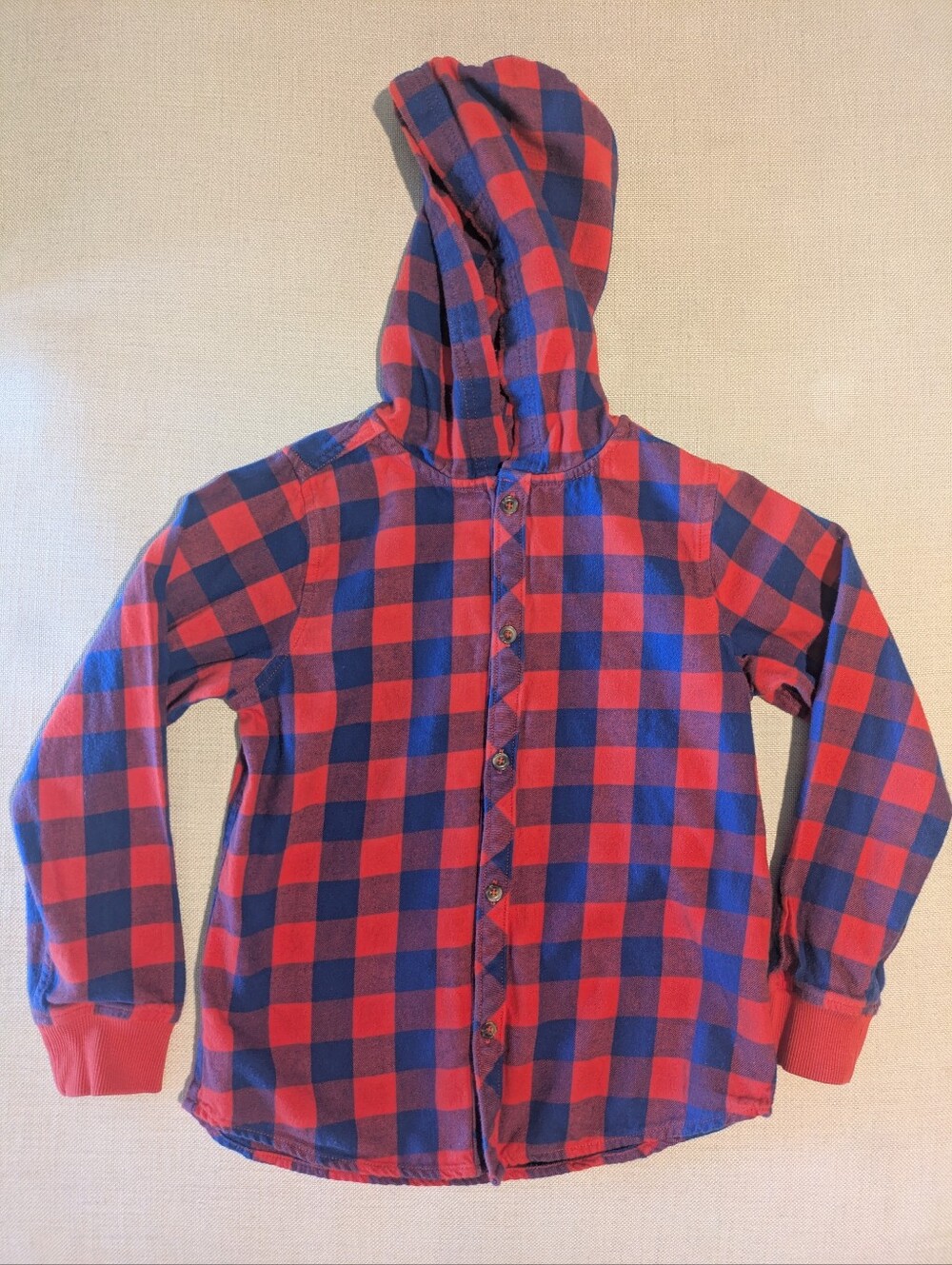 Hanna Andersson Flannel Hoodie Deep Blue Sea/Poppy